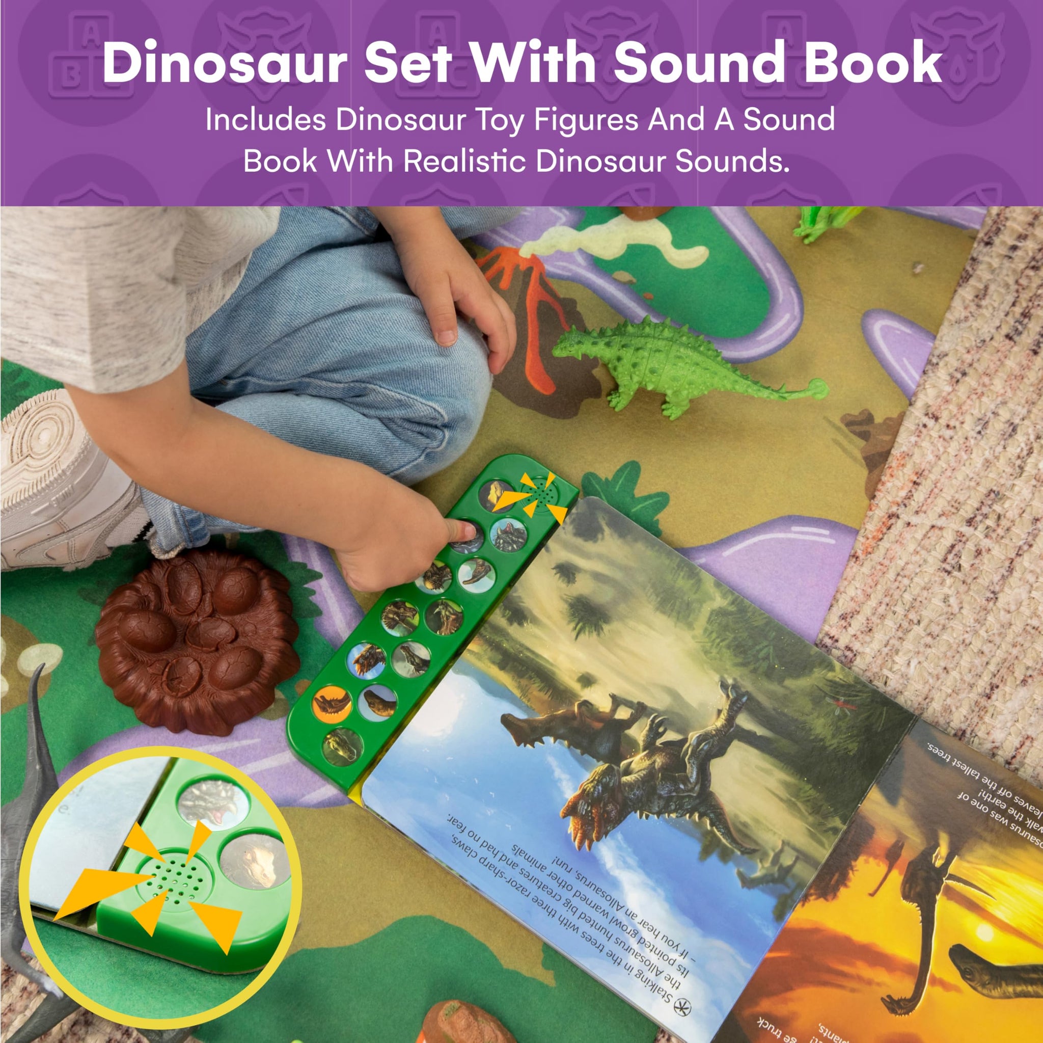 Li'l-Gen Dinosaur Toys for Kids 3-5 - Interactive Dinosaur Sound Book with Realistic Roars and 12 Large 7-Inch Dinosaur Figurine