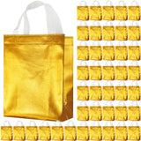 BLEWINDZ 100Pcs Reusable Gift Bags with White Handles - Medium Size Gold Tote Bags for Bachelorette Party, Bridesmaid Gift, Wedding, Shopping, Birthday Party Favors