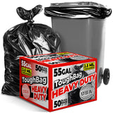 ToughBag 55 Gallon Trash Bags, 2.5 Mil Contractor Bags - 50 Count, Large 55-60 Gallon Trash Can Liners, Black Contractor Garbage