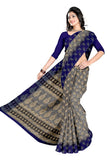 Tamaira Fashion Womens Plain Weave Pure Cotton Saree Without Blouse Piece(Ab35_Grey And Blue)