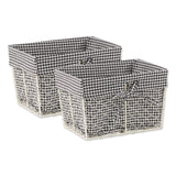 Medium Antique White Chicken Wire Black & White Gingham Check Liner Basket Set/2