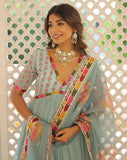 Wedani Georgette Embroidery Zari Sequins-Work Anarkali Kurta Set For Women (In Alpha Xl Regular Sky Blue),SKY BLUE,XL,,,