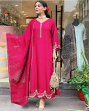 Gosriki Women'S Rayon Viscose Anarkali Embroidered Kurta With Pant & Dupatta (Ranibai Pink-Gs_S_Pink_Small),Pink,,B0DTK6LR6N