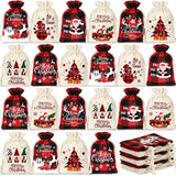 Huhumy 36 Pcs Drawstring Christmas Burlap Bags Plaid Party Favor Gift Bags Mini Candy Gift Bag Black and Red Plaid Gift Bags for