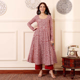 Gosriki Women'S Rayon Viscose Anarkali Printed Kurta With Pant (Grusha Red-Gs_L_Red_Large),Red,,B0DX247CMR
