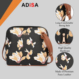Adisa Women Girls Floral Print Faux Leather Sling Bag Crossbody (Sl6003-Bla),Black,,B0DQ614W65