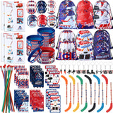 Paterr 102 Pcs Hockey Party Favor Supplies Set Include Hockey Drawstring Bags Silicone Bracelets Badge Buttons Spiral Notebooks 