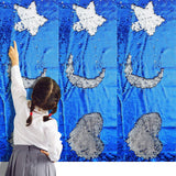 Irenare 3 Pcs Sensory Wall Sequin Flip Fabric for Kids 40 x 13 Inch Sensory Graffiti Reversible Sequin Fabric with 36 Pcs Hook a