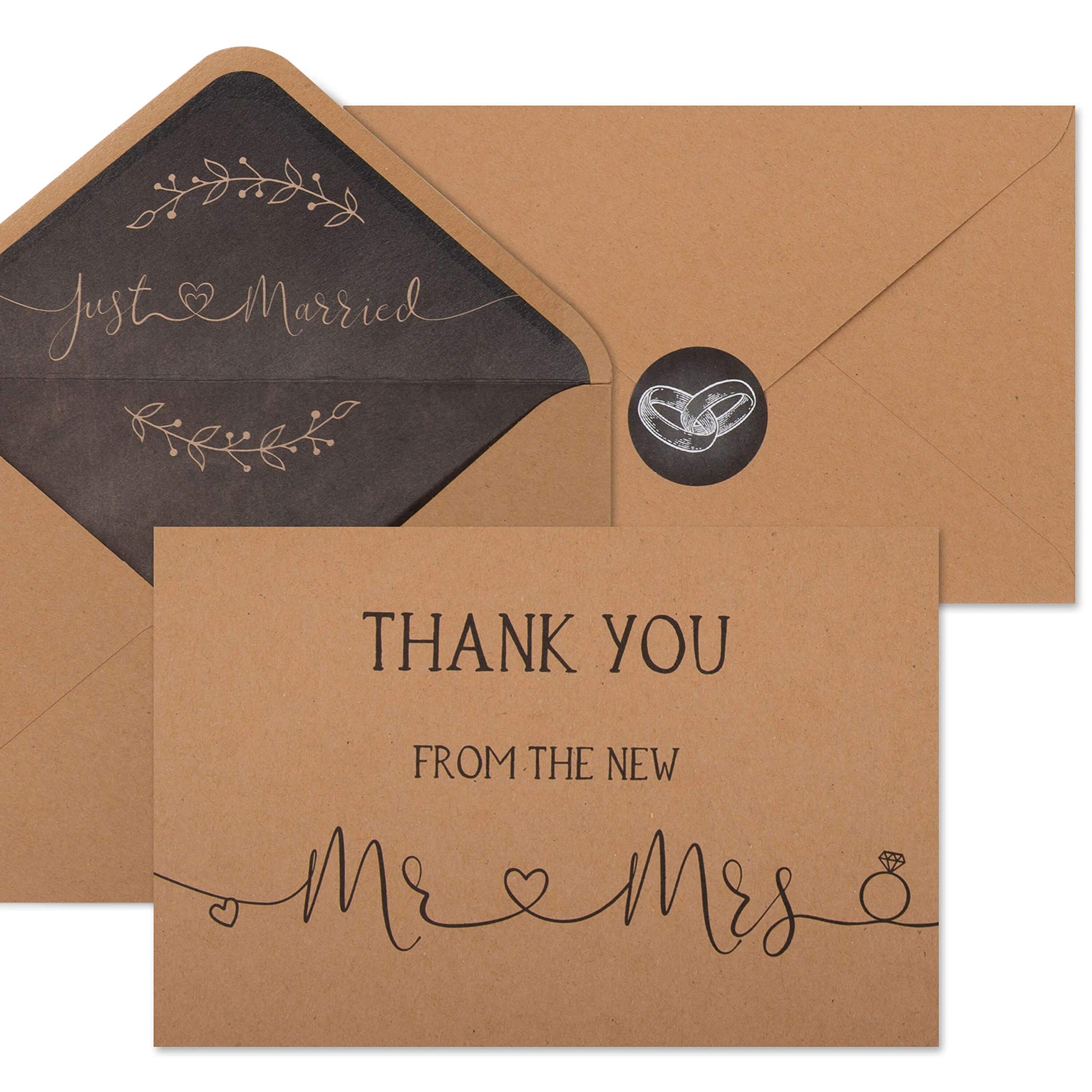 Vns Creations 100 Wedding Thank You Cards With Envelopes & Stickers | Bulk Mr And Mrs Thank You Notes | Rustic Blank 4X 6 