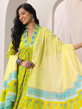 Libas Womens Printed Cotton Straight Kurta With Trousers And Dupatta Yellow M 48891