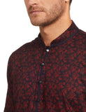 Manyavar Floral Print Knee Long Full Sleeves Kurta For Men - (Maroon, Medium)