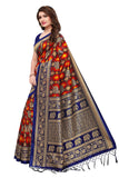 Gosriki Women'S Mysore Silk Tassels Border Bird Printed Saree With Dark Blue Blouse,Dark Blue,,B07HX6Q8MF