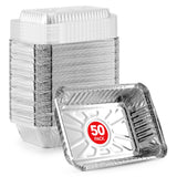 Stock Your Home 2 Lb Small Aluminum Pans with Lids (50 Pack) Foil Pans + Clear Plastic Lids, Disposable Cookware, Takeout Trays 