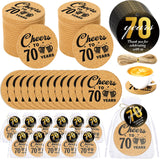 Sieral 50 Sets 70th Birthday Party Favors for Guests Cheers to 70 Years Anniversary Cork Coasters with Cards Twine and Organza G