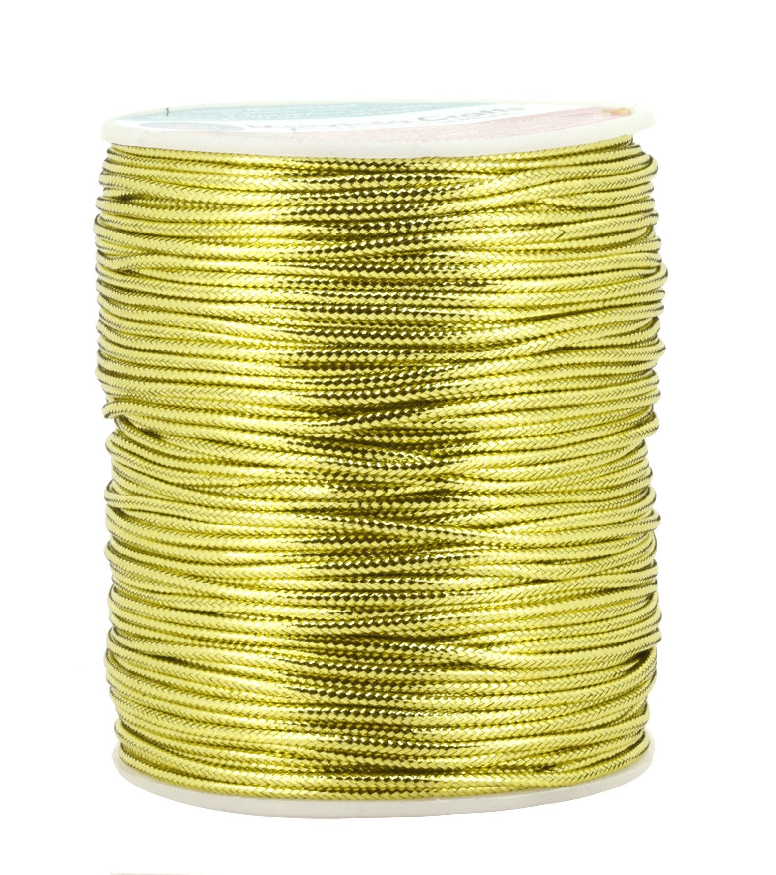 Mandala Crafts 2mm Metallic Cord Tinsel Rope for Gift Wrapping - Light Gold Cord Wrapping Ribbon - 100 Yds Non-Stretchy Light Go