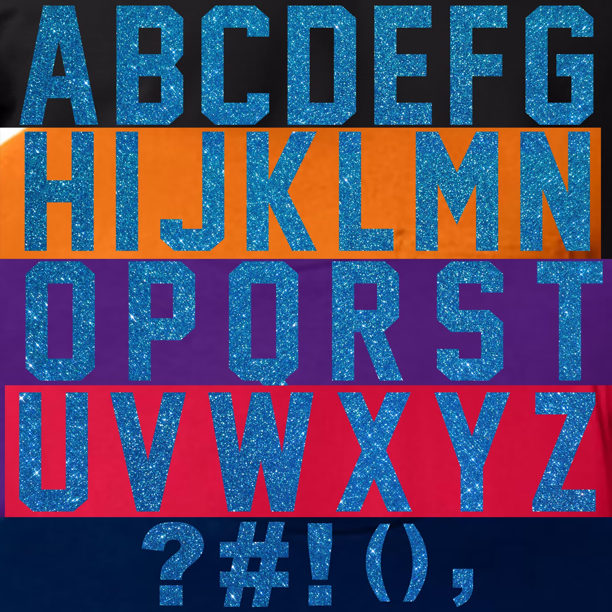 47 Pieces,3 Tall Glitter Letters, Iron On Heat Transfer Vinyl for for DIY Printing Craft Fabric T-Shirt, Good Choice for Birthda