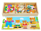 TOWO Wooden Bear Family Dress up Puzzle Box - Sorting and Matching Jigsaw Puzzle - Wooden Sorting Toys for 3 Year Old - Wooden P