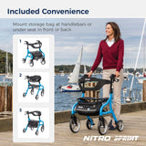 Drive Medical Nitro Sprint Foldable Rollator Walker With Seat, Petite Height Lightweight Rollator With Large Wheels, Folding Rol