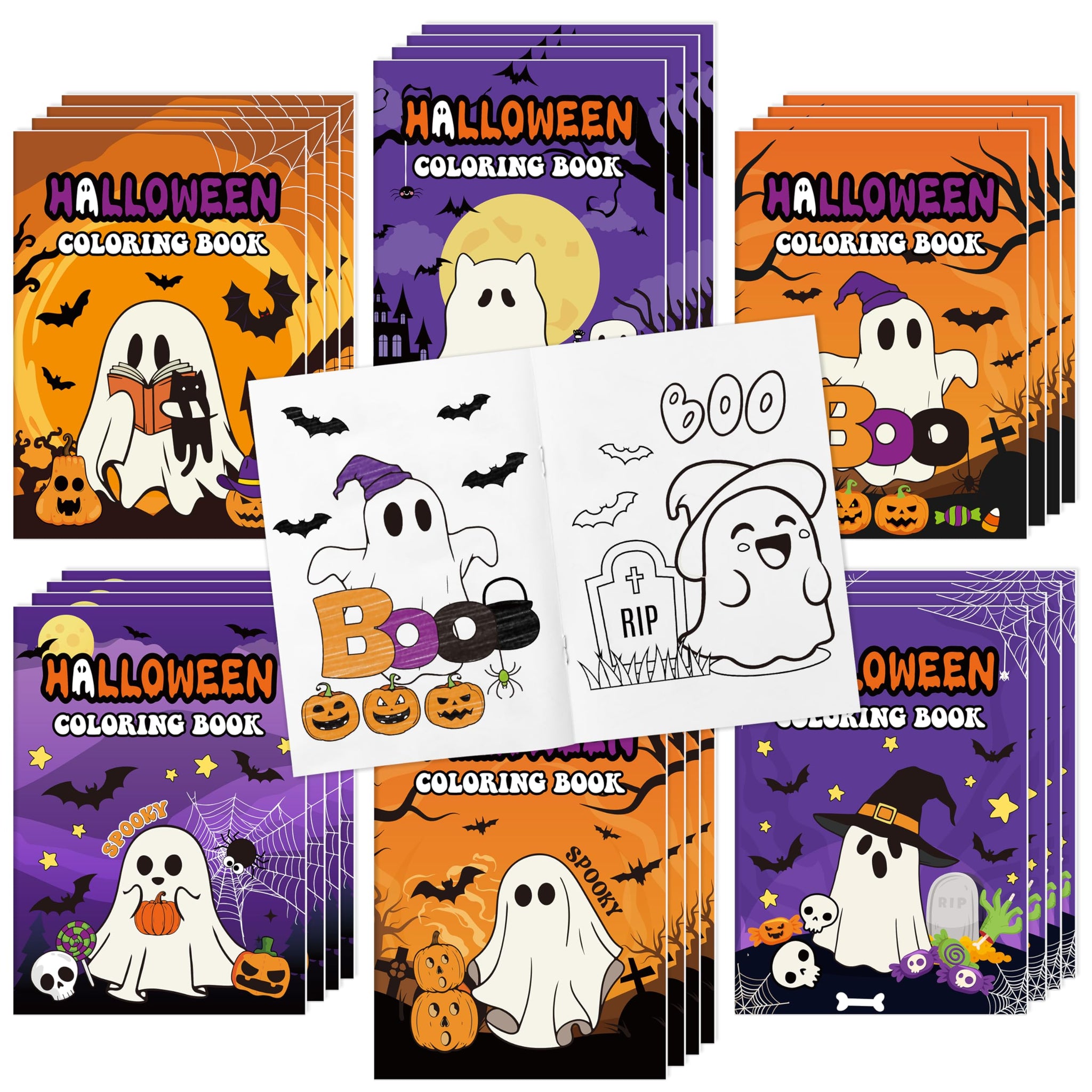 JAPBOR Halloween Ghost Coloring Books - 24PCS Mini Halloween Themed Color Book Bulk for Kids Party Favors, Boo Bat Pumpkin Small