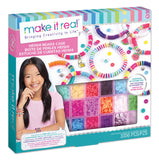 Make It Real Heishi Bead Kit|Create 100+ Unique Charm Bracelets|3200 Heishi Beads,150 Silver Beads, 3 Charms, 1 Elastic Cord||Di