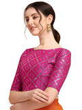 Oomph! Jacquard Pink Readymade Blouse For Women - Rbbl148S