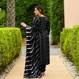 Gosriki Women'S Rayon Blend Straight Bandhej Printed Kurta With Pant & Dupatta (Baghira Black-Vks01-Gs_L_Black_Large),Black,,B0DPZCWCTZ
