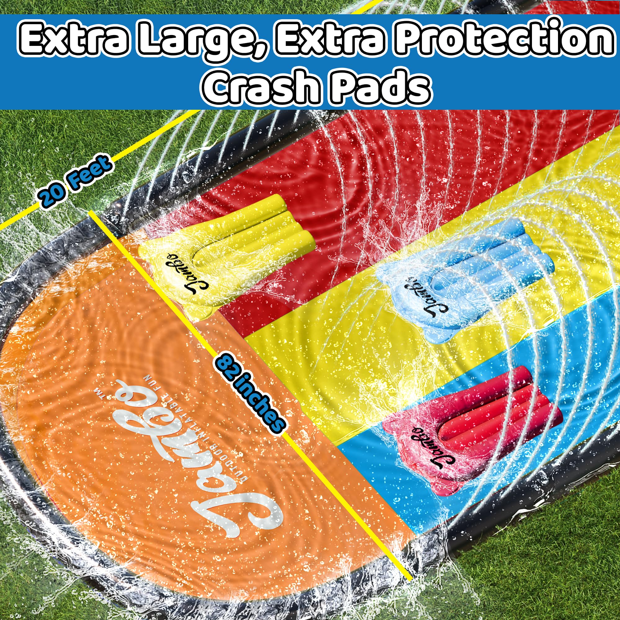 JAMBO 20Ft Premium 3 Lane Slip Splash and Slide with Bodyboards, Heavy Duty Water Slide- Advanced 3-Way Sprinkler System, Long S