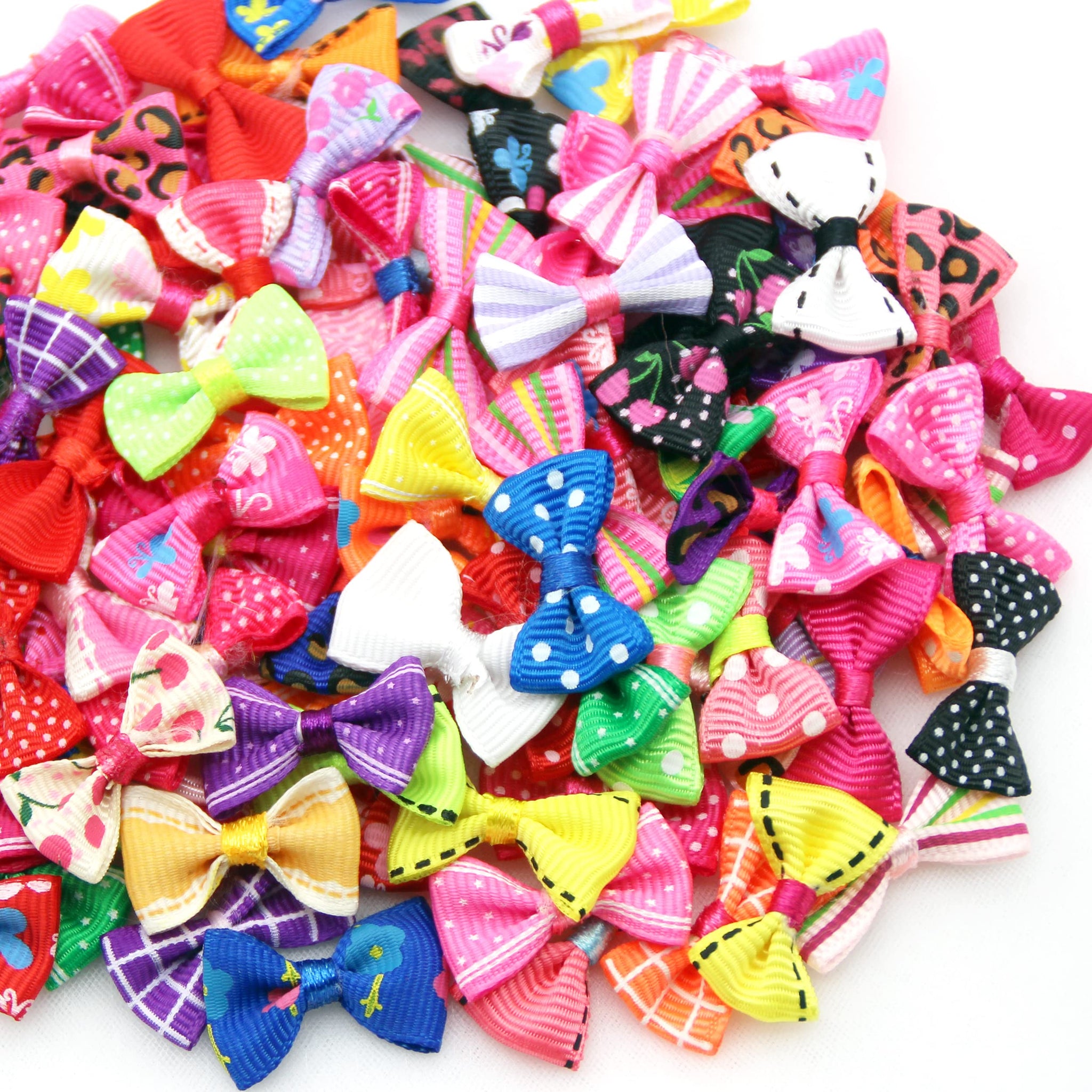 100Pcs Mix Style Mini Satin Ribbon Bows Ties Grosgrain Tiny Bows Little Bowknot Flower Embellishments for Craft Projects, Card M