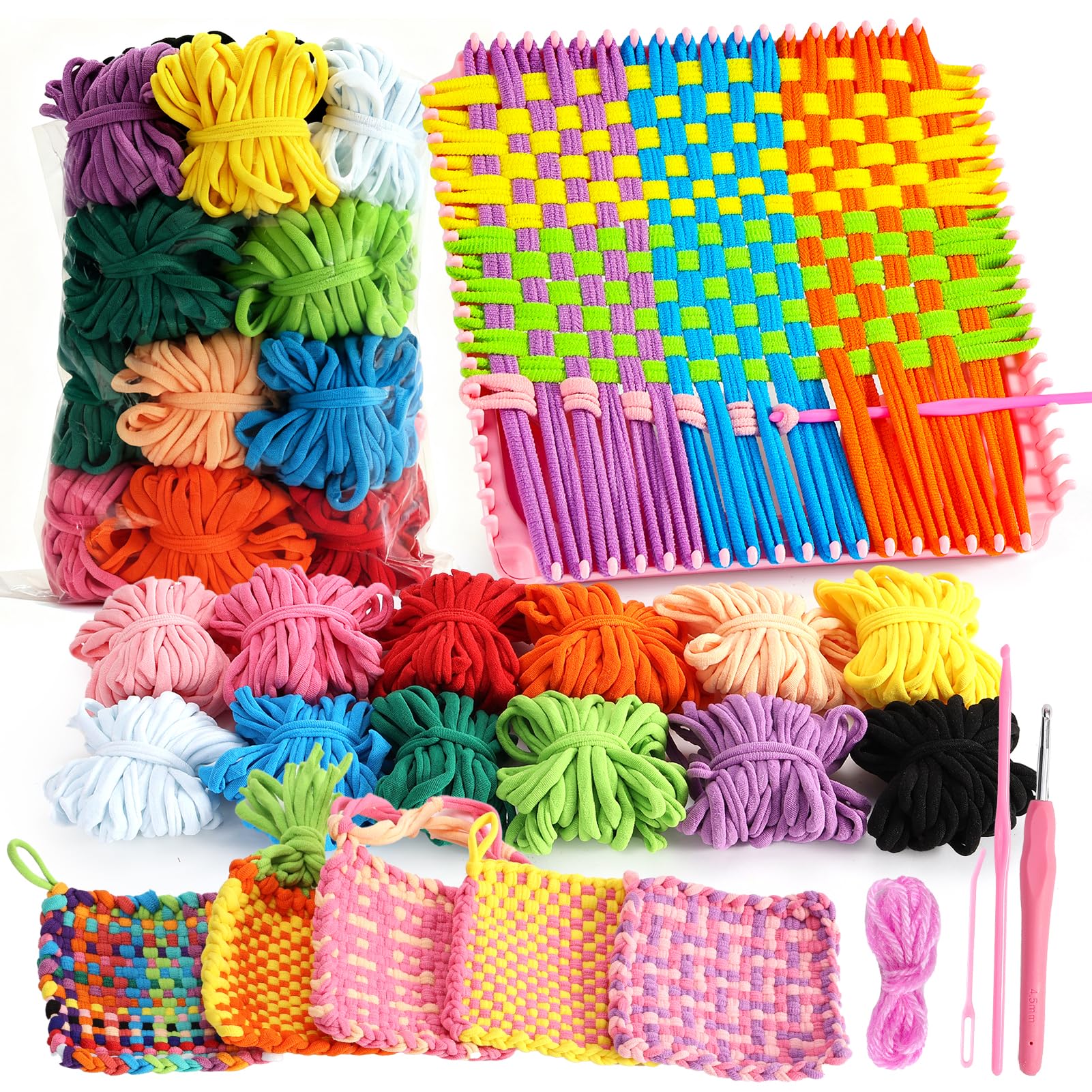 PP OPOUNT Weaving Loom for Kids, 7.3 Potholder Loom Kit with 432 Craft Loops in 12 Colors, Weaving Loom Kit, DIY Art & Craft Kit