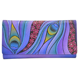 Anna By Anuschka Hand Painted Leather | Checkbook Wallet/Clutch | Dreamy Peacock