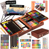 KINSPORY 168-Pack Art Supplies, Deluxe Wooden Art Set Crafts Drawing Painting Coloring Kit, 3 Pack Coloring Pads, Creative Gift 