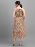 Wedani Women'S Floral Fit & Flared Dress (Medium Beige),Beige,M,Chiffon,A-Line,