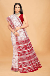 Tamaira Fashion Women'S Plain Cotton Saree (2536_White&Red