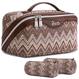 Travel Makeup Bag for Women: Western Boho Make up Bag Set of 3 - Large Capacity Vegan Leather Cosmetic Bag - Waterproof Toiletry