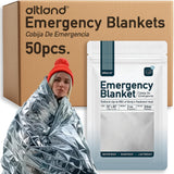 Altland 50 Pack of Emergency Blankets - Bulk Heat Reflective Blankets for Winter Survival Kits, Disaster Preparedness, Cold Weat