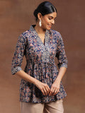 Libas Women'S Cotton Printed A-Line Kurti (29102Or_Blue Blue Xl
