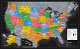 Laminated United States Map Poster - US Map Wall Chart - Made in the USA [Black]