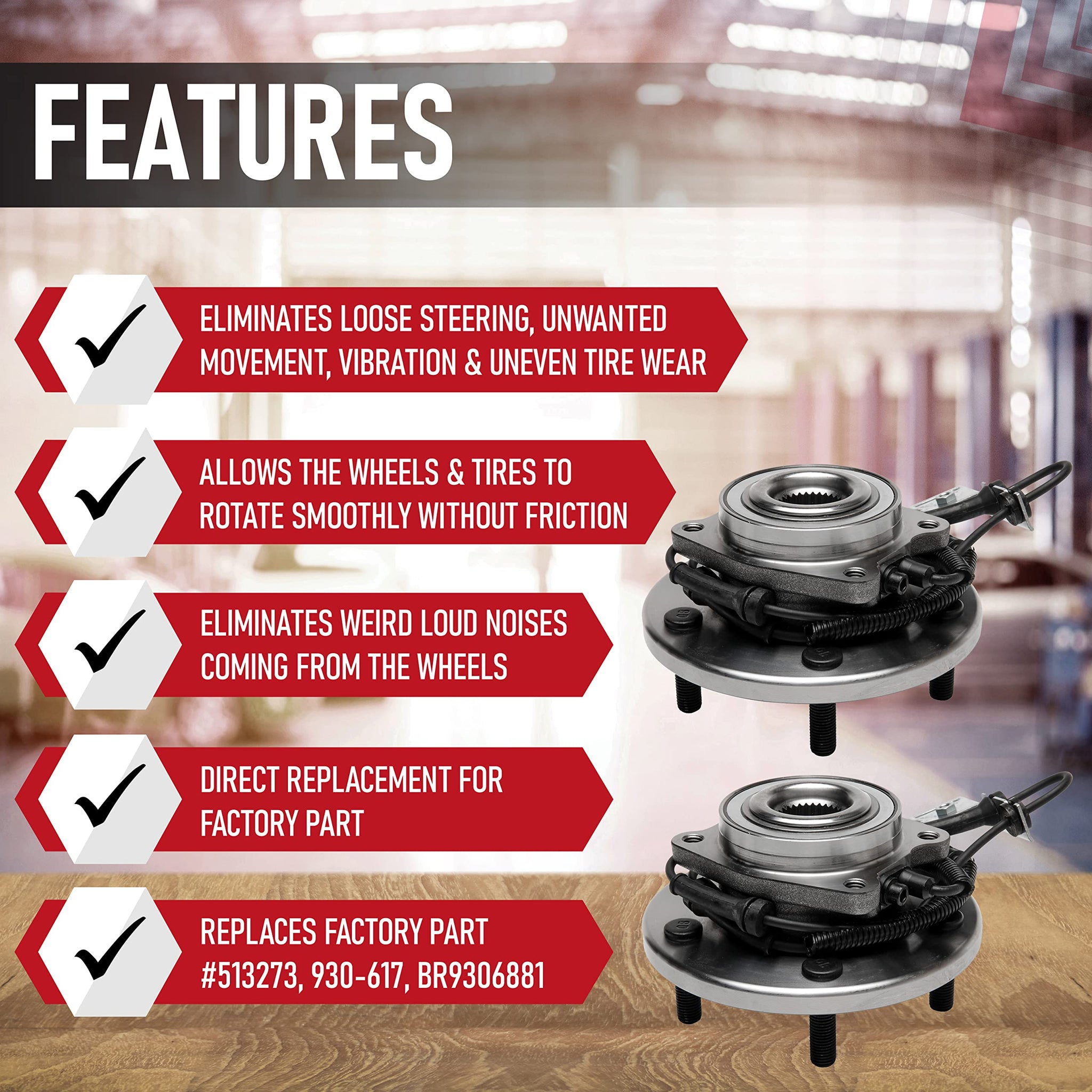 Replacement Front Wheel Hub Bearing Assembly Set of 2 - Compatible with Chrysler, Dodge & Volkswagen Vehicles - Town & Country,