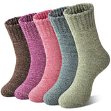 5 Pairs Womens Wool Socks Thick Knit Vintage Winter Warm Cozy Crew Socks Gifts Multi G