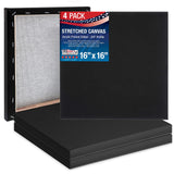 U.S. Art Supply 16x16 inch Black Canvases for Painting, 4 Pack Bulk Stretched Artist Canvas Professional Primed - Ideal for Arts