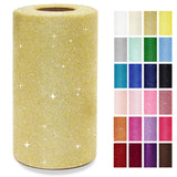 Gold Glitter Tulle Rolls 6 Inch by 50 Yards Sparkle Fabric Ribbon for Christmas Gift Wrapping DIY Tutu Skirt Sewing Bow Wedding 