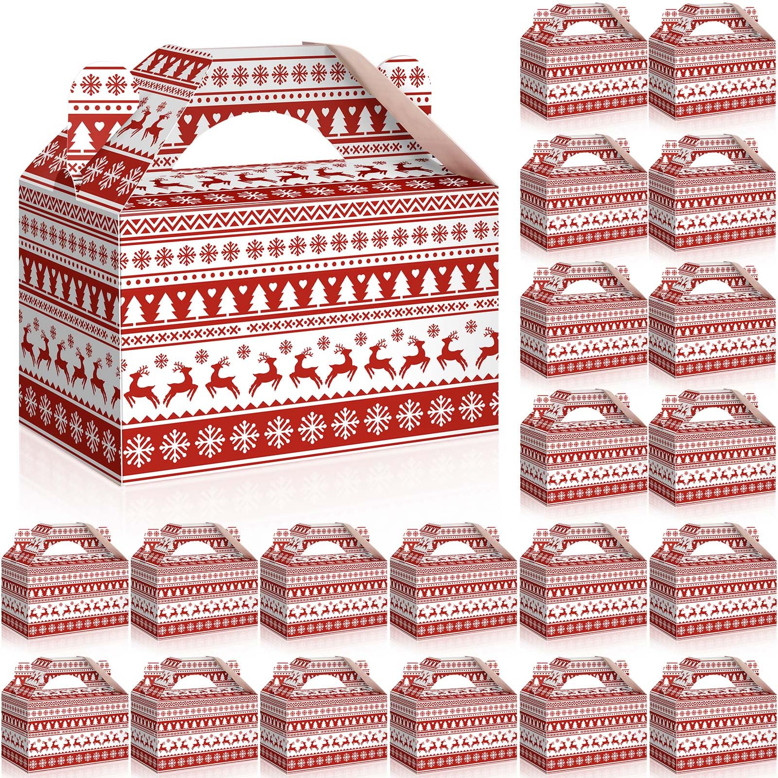 Cholemy 50 Pcs Christmas Treat Boxes with Handle Elk Design Gift Boxes Christmas Cookie Candy Xmas Party Paper Gift Wrap for Hol