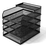 4Tier Desk Organizer, Paper Tray Organizer with Top Tray, Stackable Paper Trays, Metal Mesh Letter Trays, File Document Storage