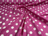 New Creations Fabric & Foam Inc, 60 Wide by Premium Polka Dot Poly Cotton Fabric (White Dot on Fuchsia, 3 Yards)