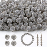 HHCFAST 120Pcs 10mm Rhinestone Beads for Jewelry Making, White Round Sparkly Clay Crystal Disco Ball Beads for Necklace Bracelet