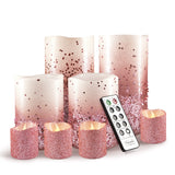 FURORA LIGHTING Pink Glitter LED Candles with Remote and Timer, 4 Pillars and 4 Votives Pack of 8, Real Wax Flameless Flickering