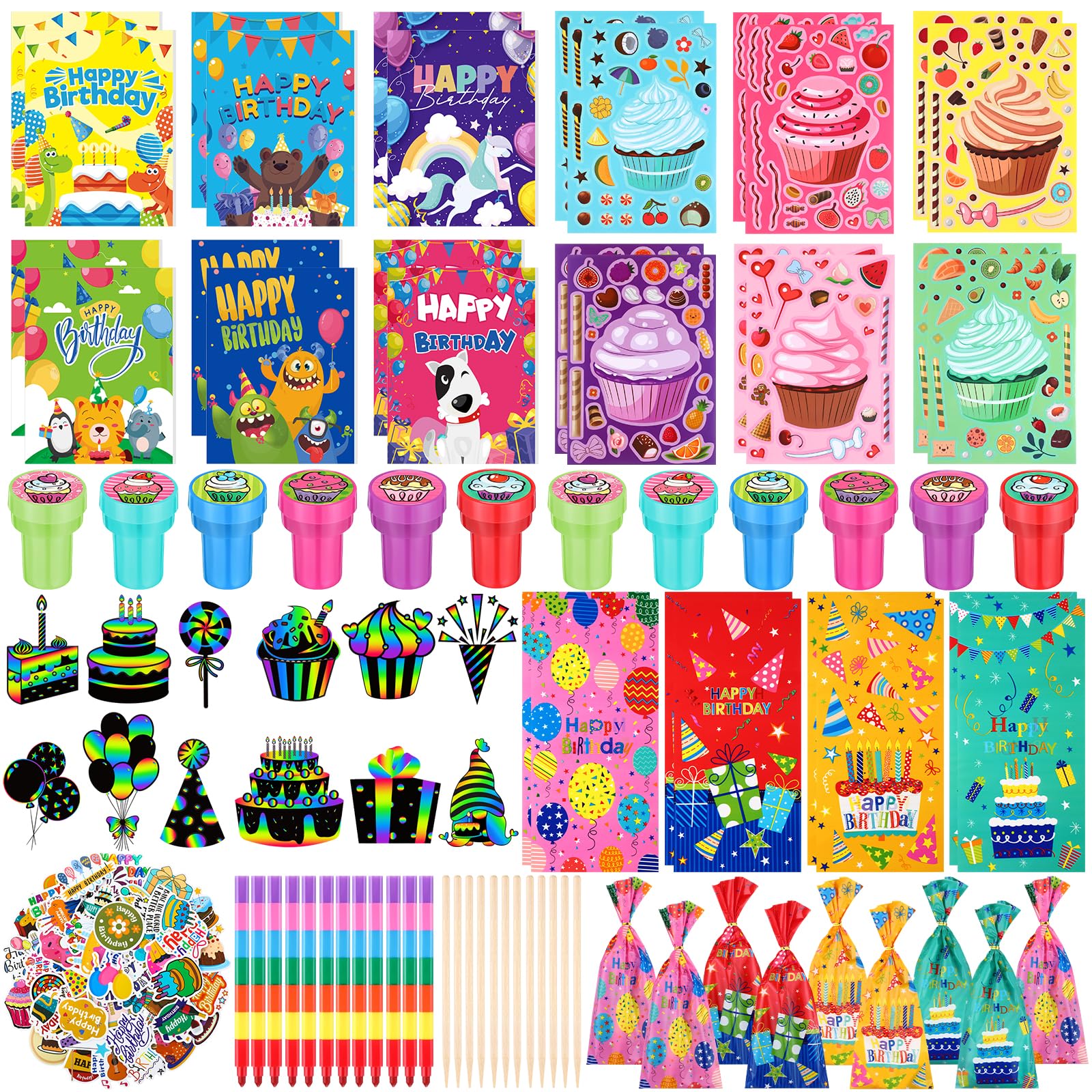 Feifeiya 12 Set Happy Birthday Classroom Gifts Return Gifts for Birthday Party Goodie Bags for School Coloring Books Stickers St
