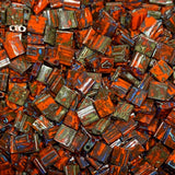 Miyuki Tila Beads - 2 Hole Square Beads, 5x5x1.9 mm, 5 Grams Glass Beads Picasso Red (TL4520)