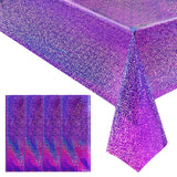 4 pcs Purple Holographic Laser Tablecloths Iridescence Shiny Table Covers 40 x 108 Foil Disposable Rectangle Table cloths for Ha