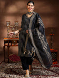 Libas Womens Woven Design Cotton Blend Straight Kurta With Salwar And Dupatta Black M 39066B